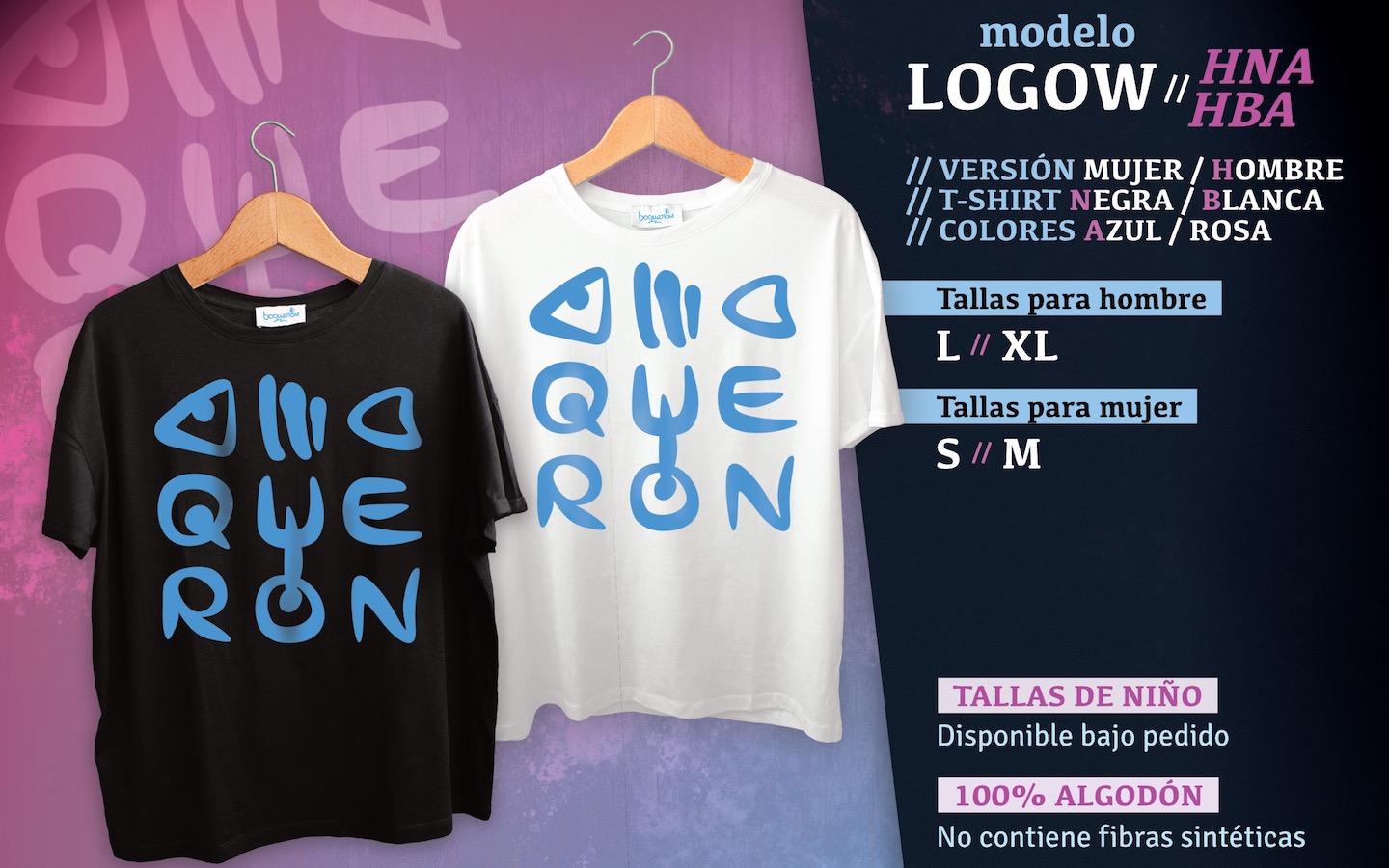 Camisetas con el logo "Woquerón" en color azul